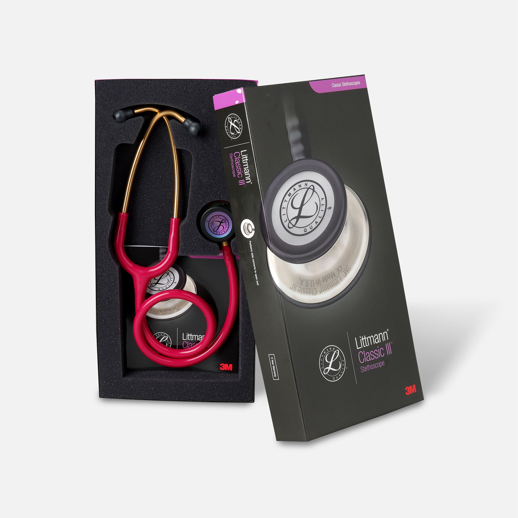 3m-littmann-classic-iii-stethoscope-raspberry-tube-with-rainbow-finish-27-26522m-3 3M Littmann Classic III Stethoscope with Rainbow Finish, 27" - Image 1